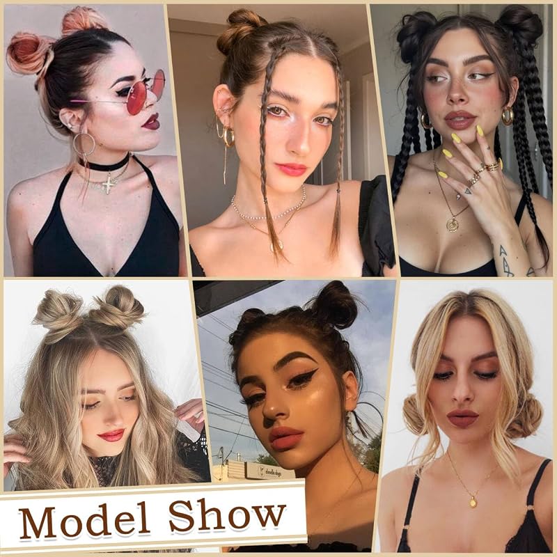 Sofeiyan set 2 mini extensii coc tip gogoașă din fibră sintetică ondulată, cu aspect de urechi de pisică, pentru femei, blond auriu și blond deschis
