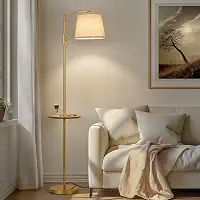 AIDENOEY Luminária De Chão Totalmente Regulável Para Sala De Estar, Luminária De Pé Com Interruptor Rotativo E Abajur Bege De Linho, Luminárias Altas Douradas Para Quarto Com Cabeça Ajustável, Lâmp