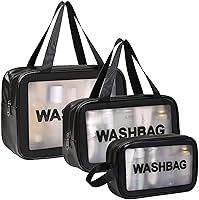 Vista 8 de Neceser de viaje para mujeres y hombres, bolsa de ducha translúcida mate con asa práctica, bolsa organizadora de cosméticos de maquillaje para Azul