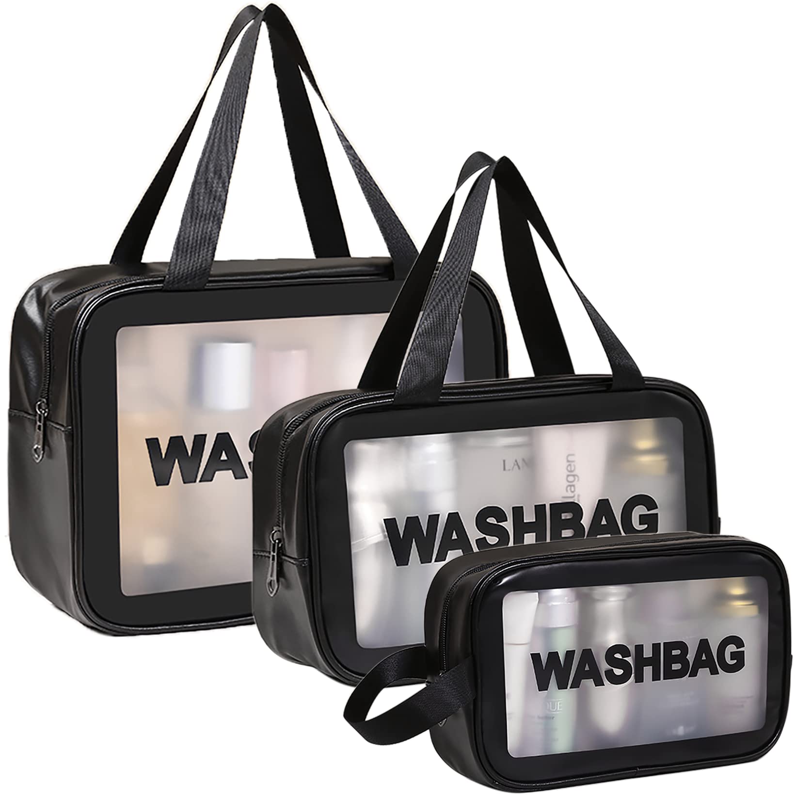 DAPOWER Travel Toiletry Bag for Women and Men, Matte Translucent Shower Bag with Handy Handle, Makeup Cosmetic Organizer Bag for Travel Toiletries