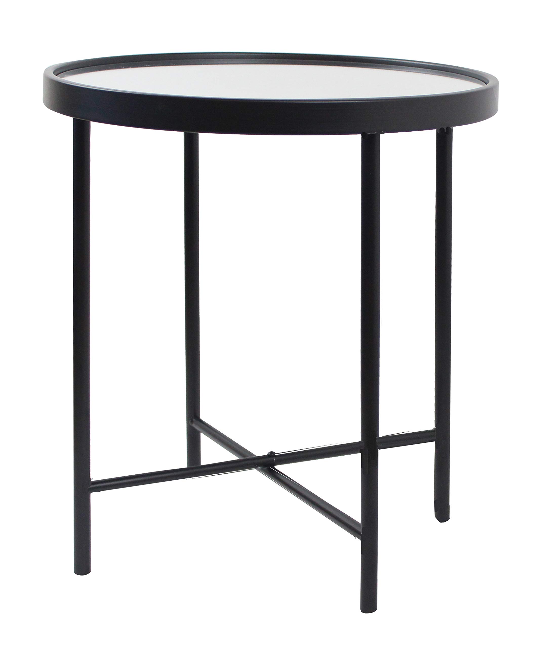 Aspect Alario Mirror Top Round Side/End Table/Lamp Table (42.5 diax47cm, Black/Mirror)