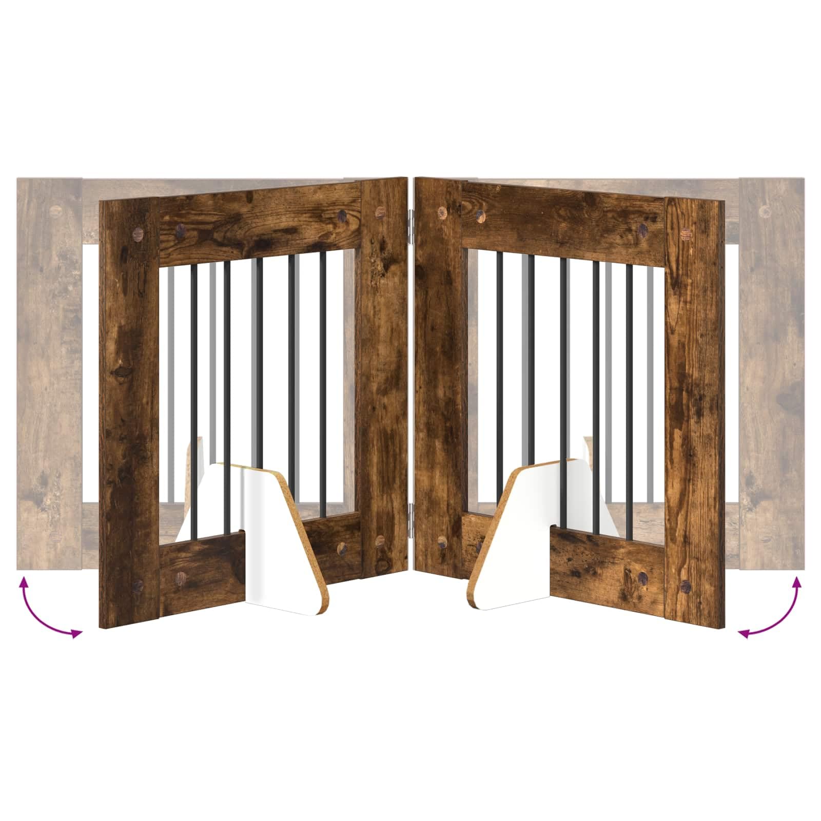 Cancello per cani con supporti in metallo e legno di rovere affumicato, 60 x 60 cm, recinto pieghevole per interni ed esterni, portatile, protezione sicura per animali domestici e cuccioli