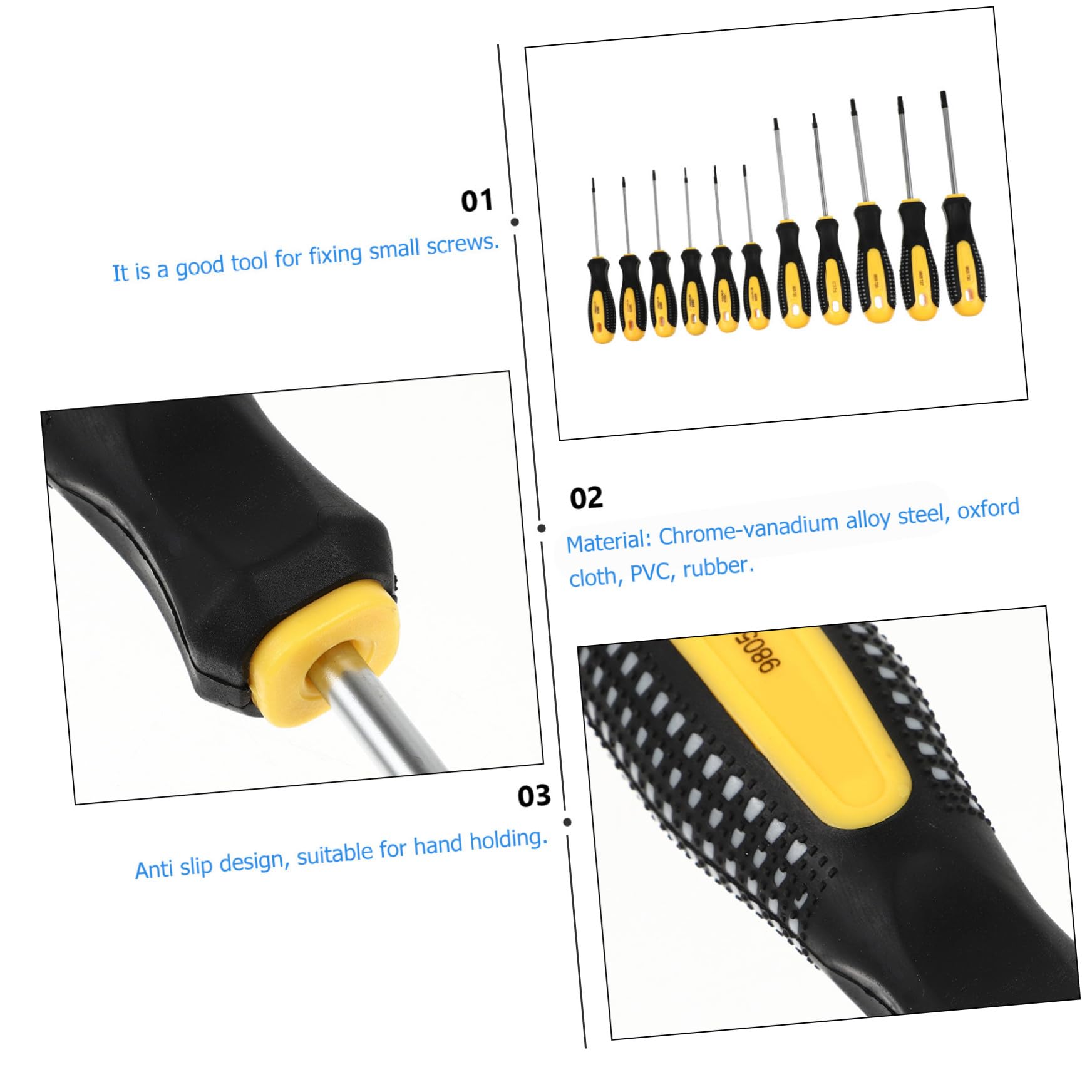 BESTonZON Set di Cacciaviti a Stella di Sicurezza 11 Pezzi, T5-t30, Impugnatura Ergonomica, per Riparazioni Auto e Casa, Utensili Manuali