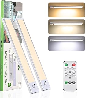 12 Inch Under Cabinet Lighting, 2 Pack USB-C Rechargeable Motion Sensor LED，Magnetic Wireless Mount,3 Color Temperature， Battery Powered for Kitchen, Wardrobe, Hallway, Stairs