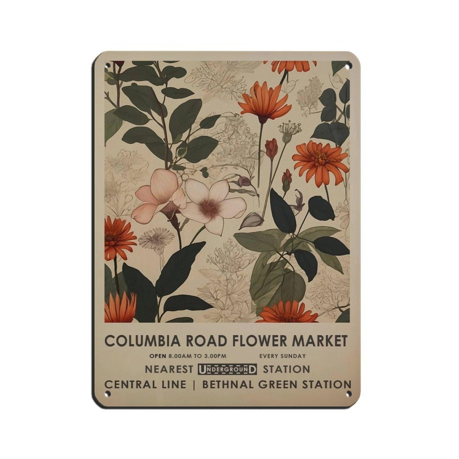 Columbia Road Flower Market Tin Sign Vintage Metal Pub Club Cafe Bar Home Wall Art Decoration Poster Retro 12x16inch(30x40cm)