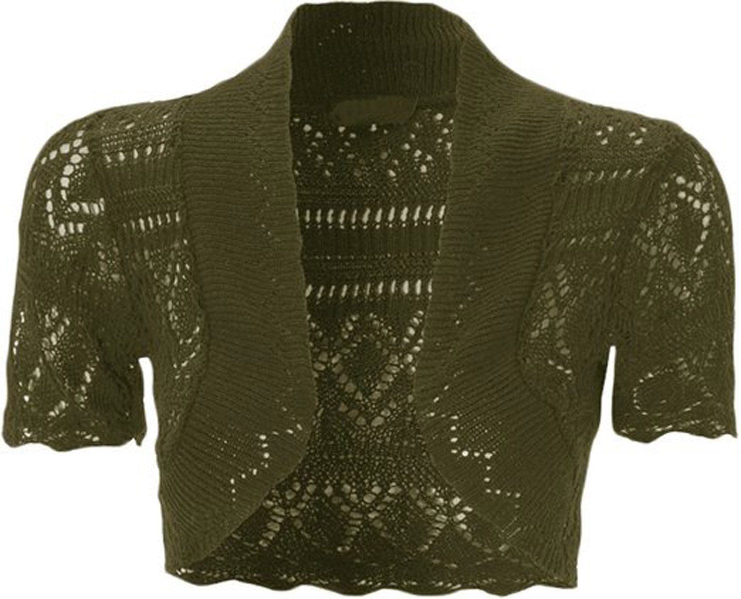 FashionMark Girls Kids Crochet Knitted Bolero Shrug Top Khaki Green