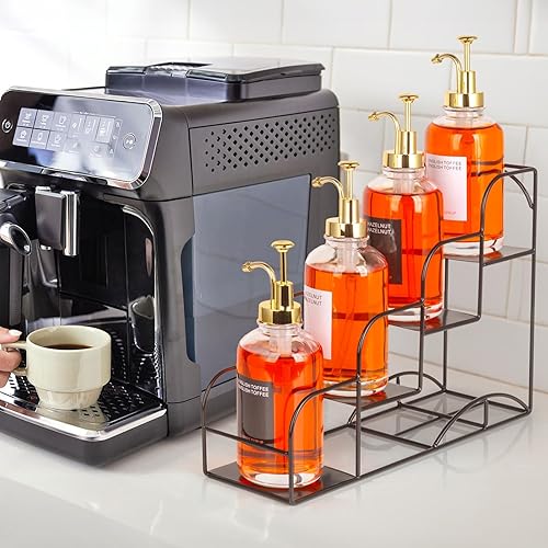 Miniatura 2 de Estante para jarabe para accesorios de barra de café, organizador de botellas de hierro con 4 compartimentos, estante de almacenamiento de encimera,