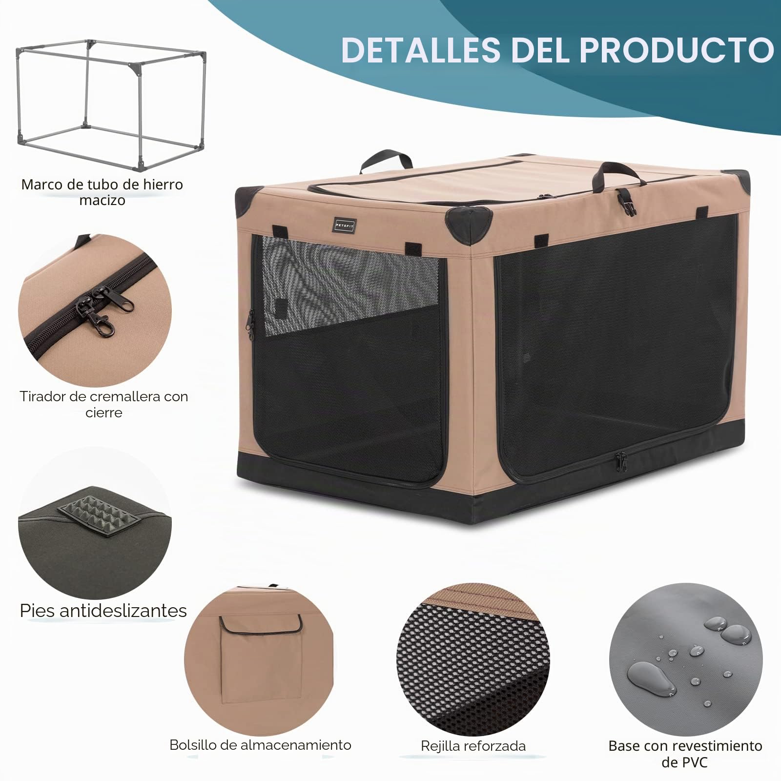 Petsfit Transportín para Perros, Plegable Bolsa transportín para Perros Transportín con Armazón de Acero Tubular Seguro para Perros Grandes medianos Pequeños