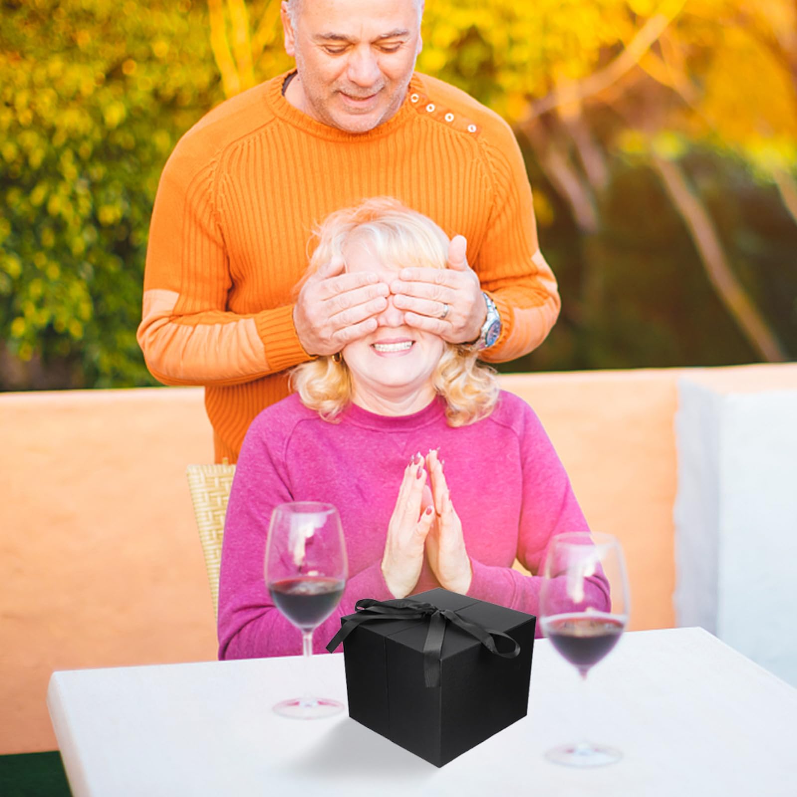 Scatola Regalo a Forma di Cuore, Flower Box per Fiori e Rossetto, Cartone e Tessuto, Nera, Riutilizzabile, per Compleanno e Altre Occasioni