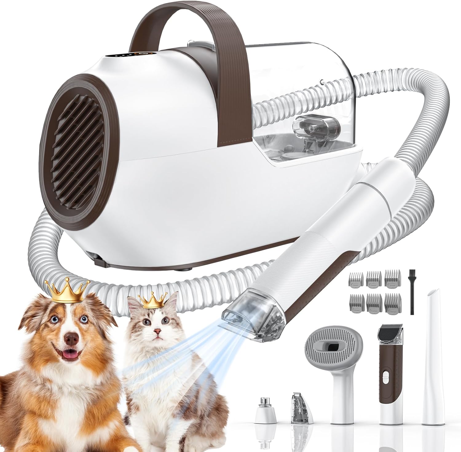 Dog Grooming Vacuum, Dog Grooming Kit with Pet Clipper Nail Grinder, 3 Suction Modes Dog Brush Vacuum with 6 Pet Grooming Tools (Brown) Dog Grooming Vacuum, Dog Grooming Kit with Pet Clipper Nail Grinder, 3 Suction Modes Dog Brush Vacuum with 6 Pet Grooming Tools (Brown)