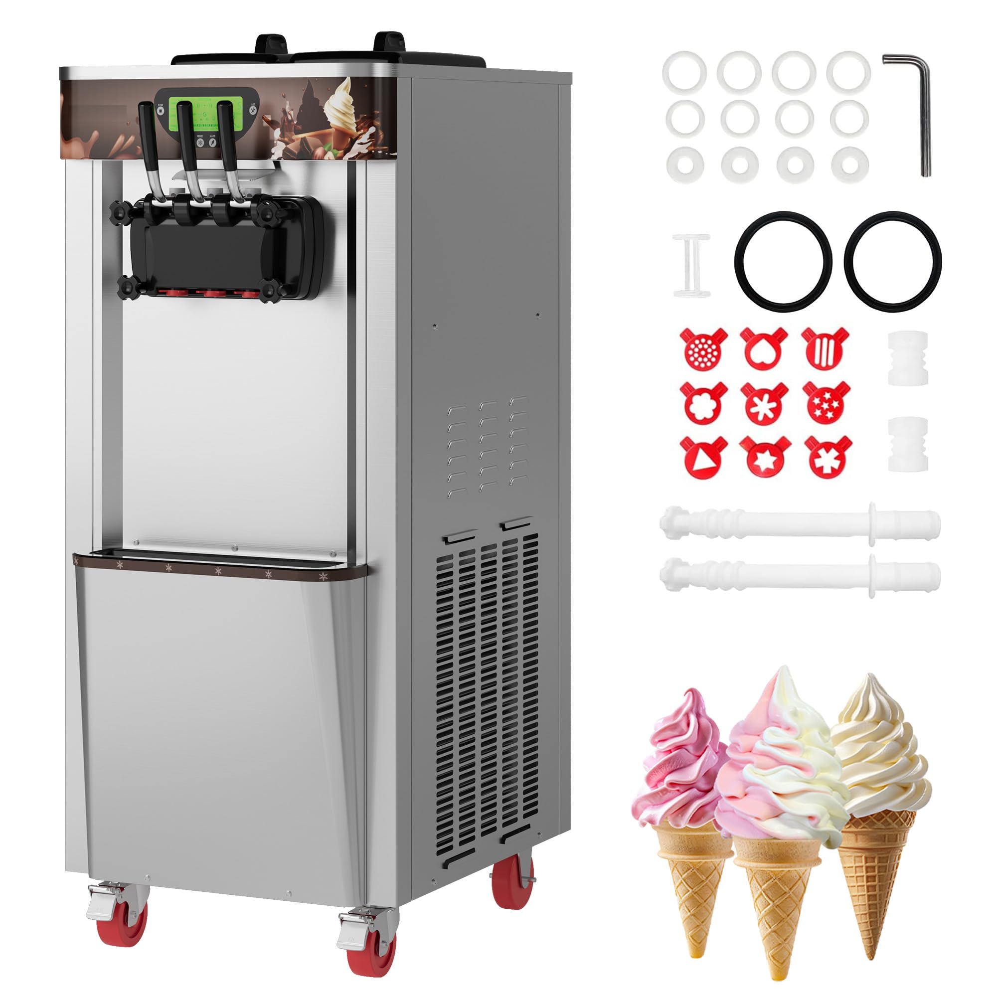 2800W Commercial Soft Ice Cream Maker 2 1 Flavors 9 2-10 5 Gal Hr Soft Serve Ice Cream