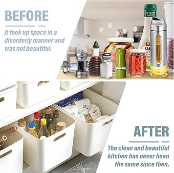 4Pcs Plastic Storage Boxes with Lids, 23L Stackable Storage Baskets with Handles, 37x26x24cm Cupboard Organiser, White Organizer Containers for Bathroom, Kitchen, Office, Living Room