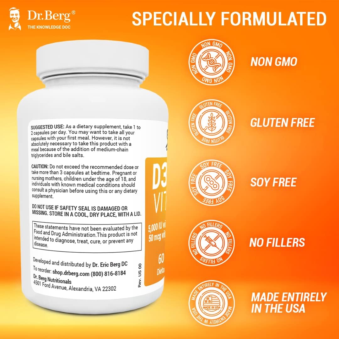 Buy Dr. Berg's D3 K2 Vitamin 5000 IU w/ MCT Oil Clean Ingredients