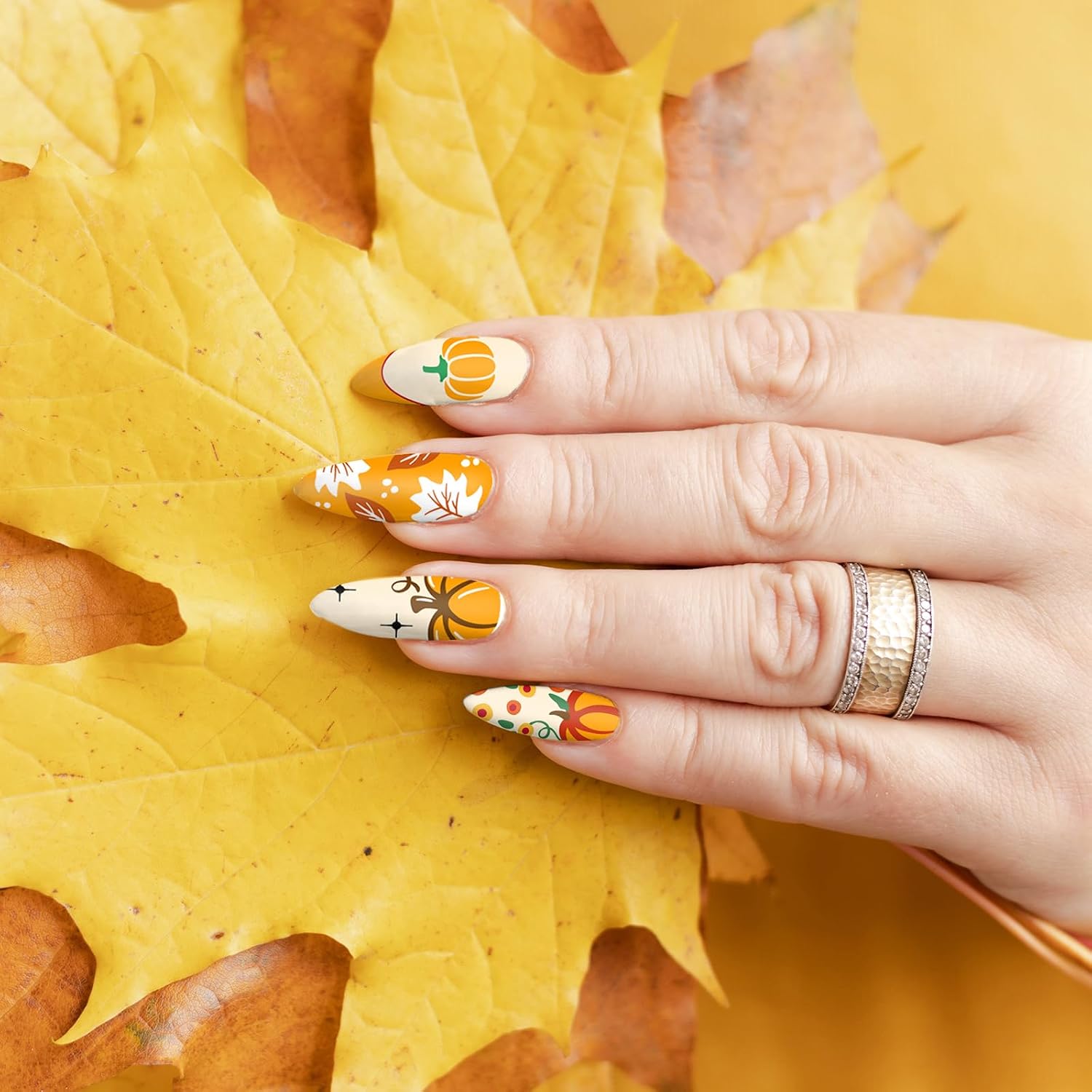 Whaline 6 Pcs Fall Nail Plates Stamping Set Pumpkin Leaves Stamp Templates Nail Art Plates for Autumn Harvest Thanksgiving DIY Print Manicure Salon Design image 5