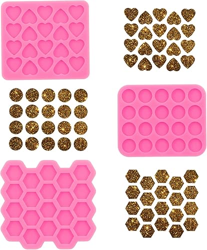 Juego de 3 piezas de mini molde de silicona brillante, mini corazón, hexagonal, círculo para aretes de oreja, molde de resina epoxi para bricolaje,