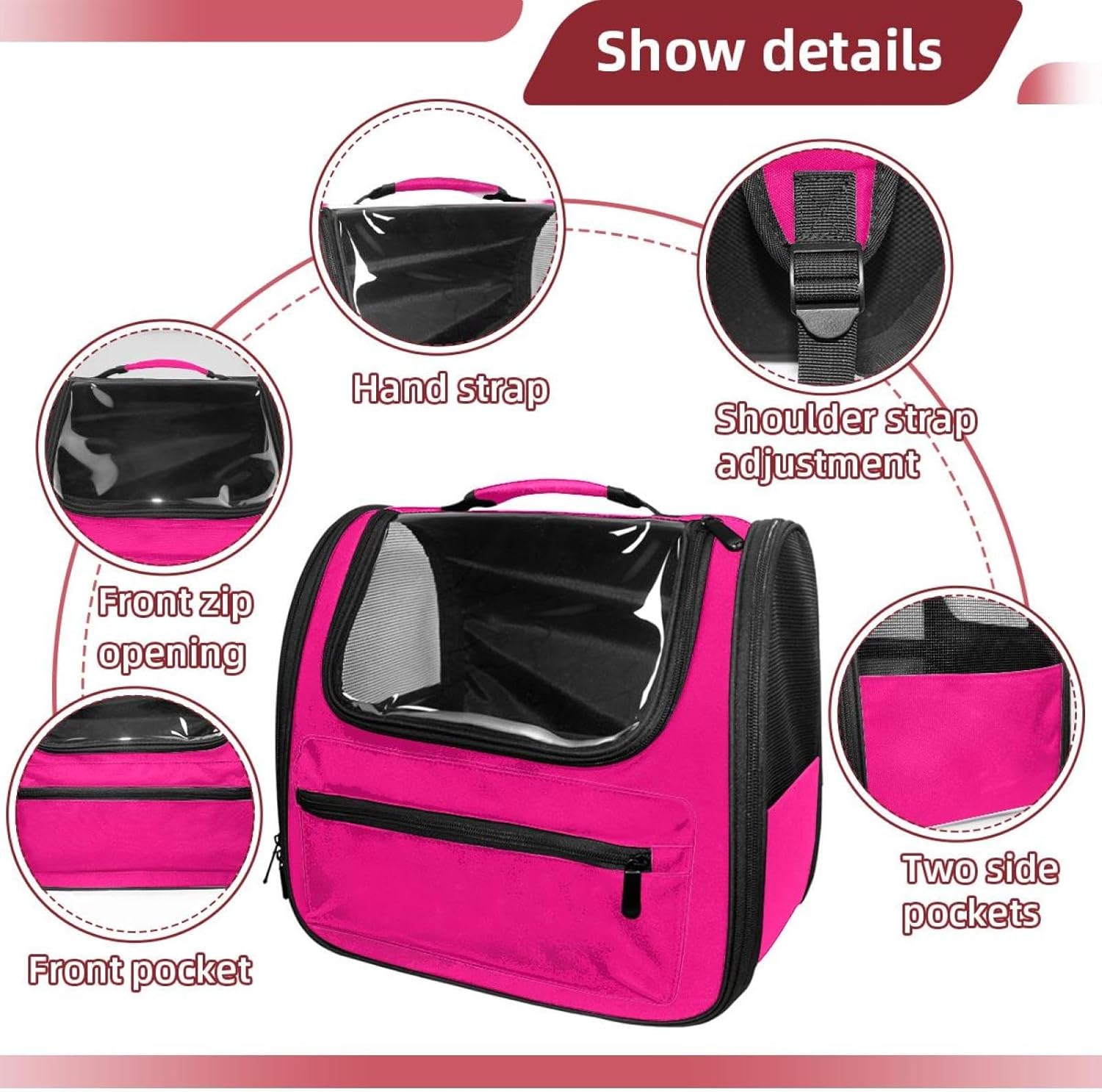Portable Travel pet Backpack Carrier Hamster Bag Small Dog cat Carrier Breathable Hang Bag, Pure Rose Pink Pattern