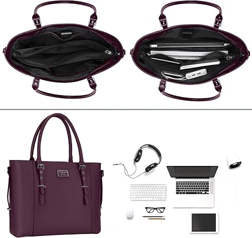 Miniatura 3 de MOSISO PU Leather Laptop Tote Bag for Women, Waterproof Large Capacity Business Work Briefcase Shoulder Laptop Bag