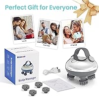 Vista 7 de Masajeador eléctrico portátil para cuero cabelludo con calor, recargable IPX7, impermeable, con 100 nodos de amasamiento, 3 modos de velocidad, 2