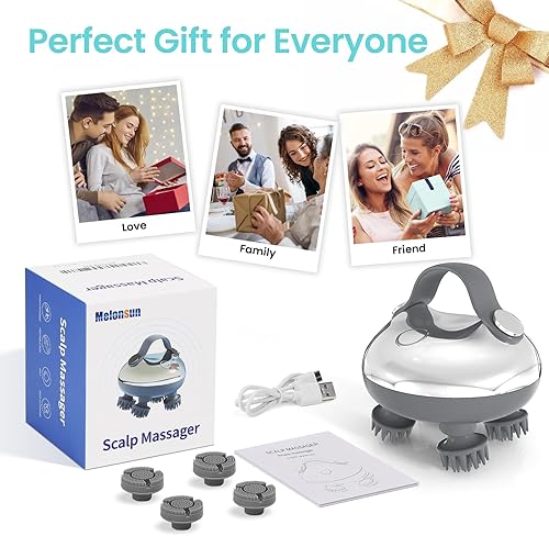 Miniatura 7 de Masajeador eléctrico portátil para cuero cabelludo, recargable IPX7, impermeable, con 100 nodos de amasamiento, 3 modos de velocidad, 2 estilos de