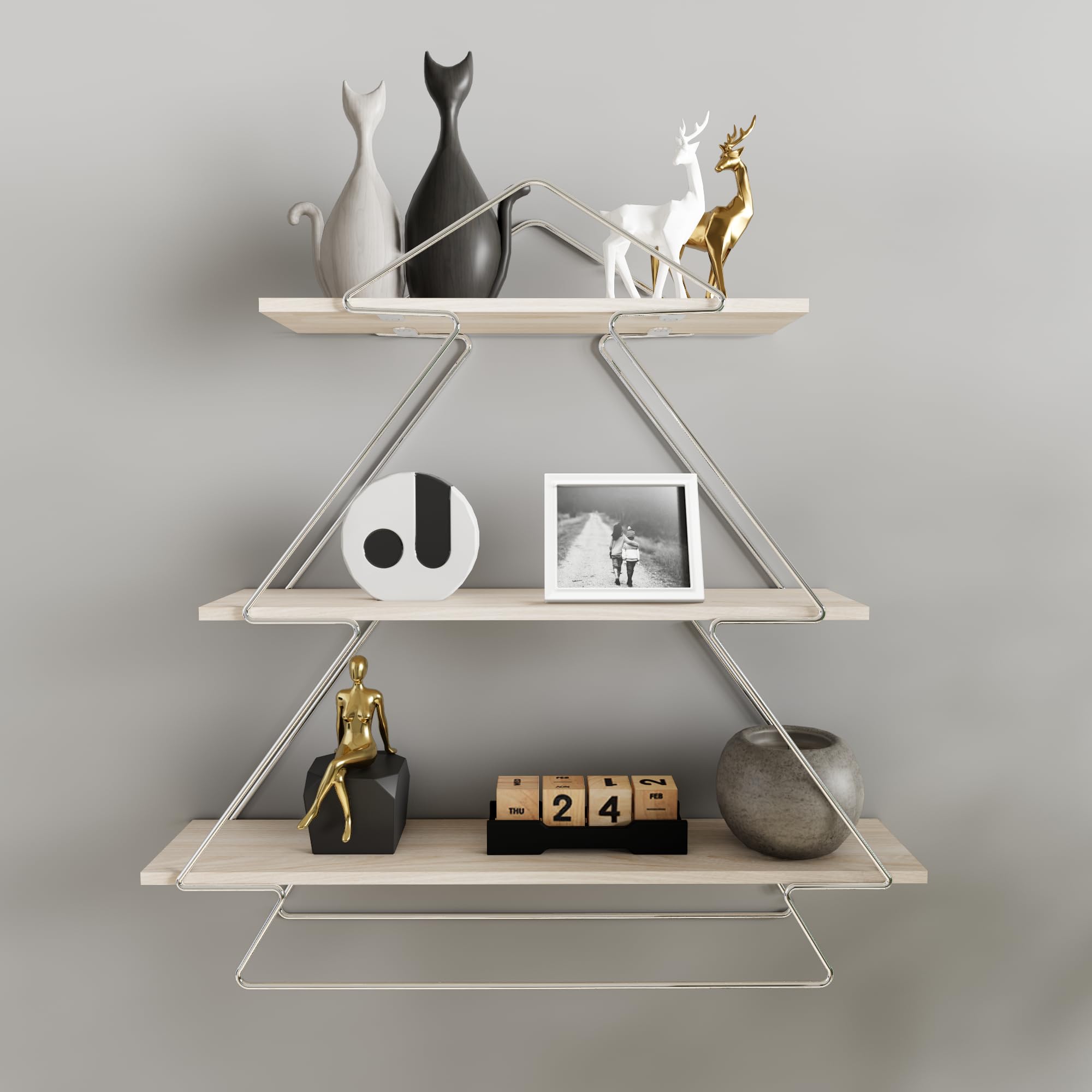 Mayda Wandregal Holz und Metall, Wandregale zur Aufbewahrung, Schweberegal 3 Etagen, rustikaler Metalldraht, für Wohnzimmer, Schlafzimmer, Büro, Badezimmer, Küche (Silber) Küche, Haushalt & Wohnen