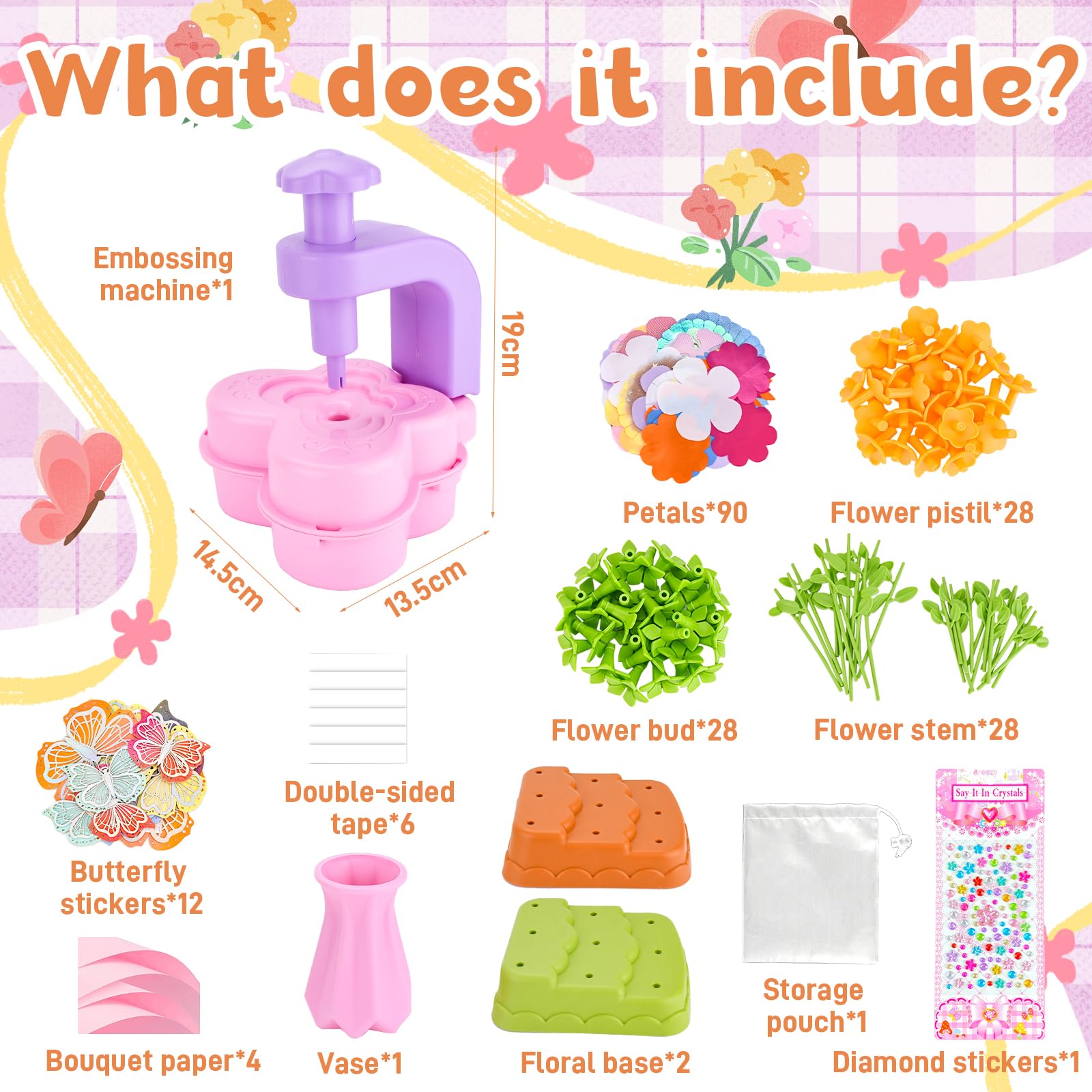 YUTUY Kit Bricolage Floral Enfant avec Machine à Fleurs et Vase, Jouet Fleurs Fille 3-9 Ans