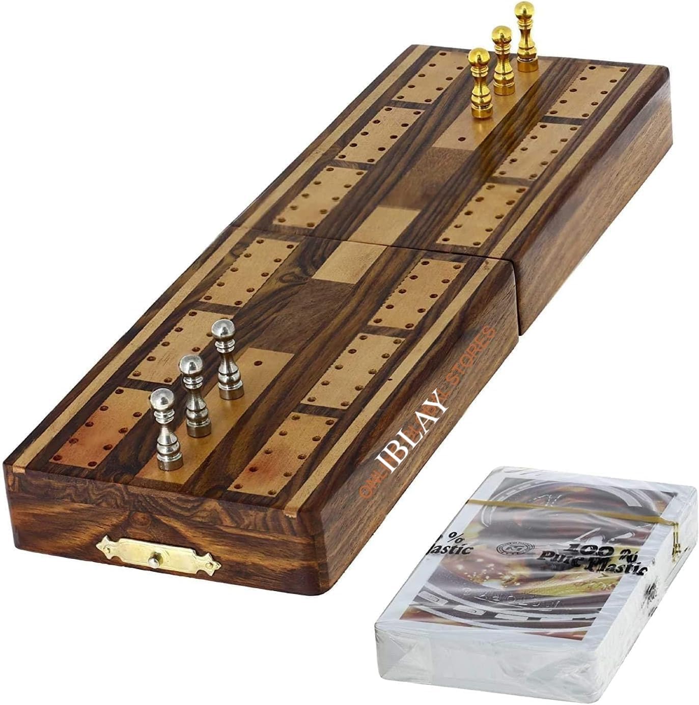 IBLAY Cribbage Board Game with Storage Unique Metal Pegs and Playing Cards Game Gift Set Box