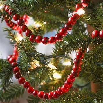 REOVE Christmas Wooden Bead Garland Bright Red Wood Bead Garland Christmas Tree Holiday Decoration Dark Red, 9 feet