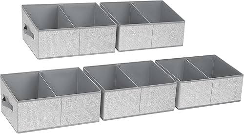 Miniatura 30 de DIMJ - Organizadores de estante grande para armario, cestas organizadoras trapezoidales de tela plegables con asas y divisor, cajas de Gris plateado