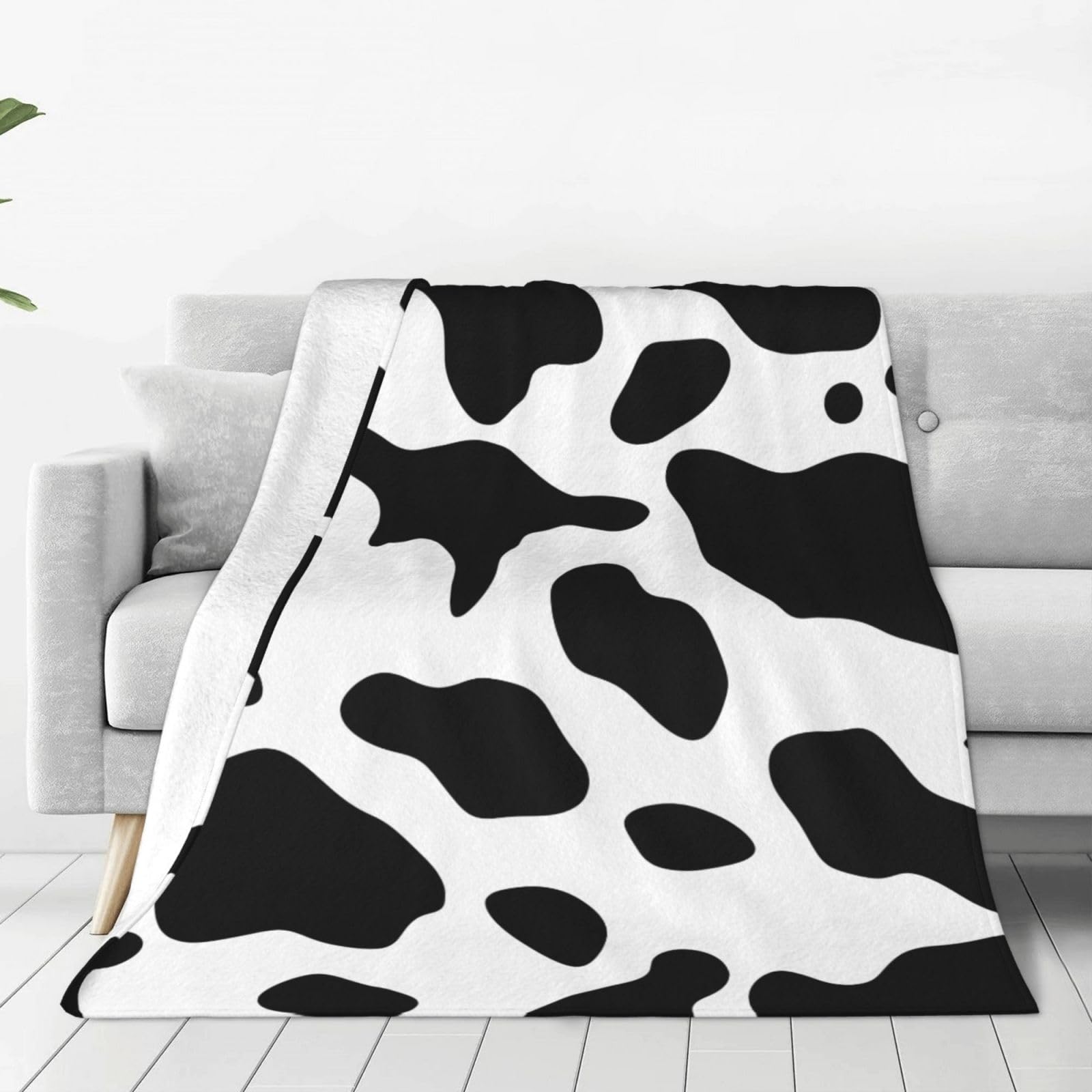 KLOPH Black and White Cow Print Throw Blanket 60"x50" Flannel Fluffy Warm Blanket for Couch, Reversible Plush Blankets for Bed, Comfy Fuzzy Blanket for Sofa, Plush Lightweight-Blankets for All Season