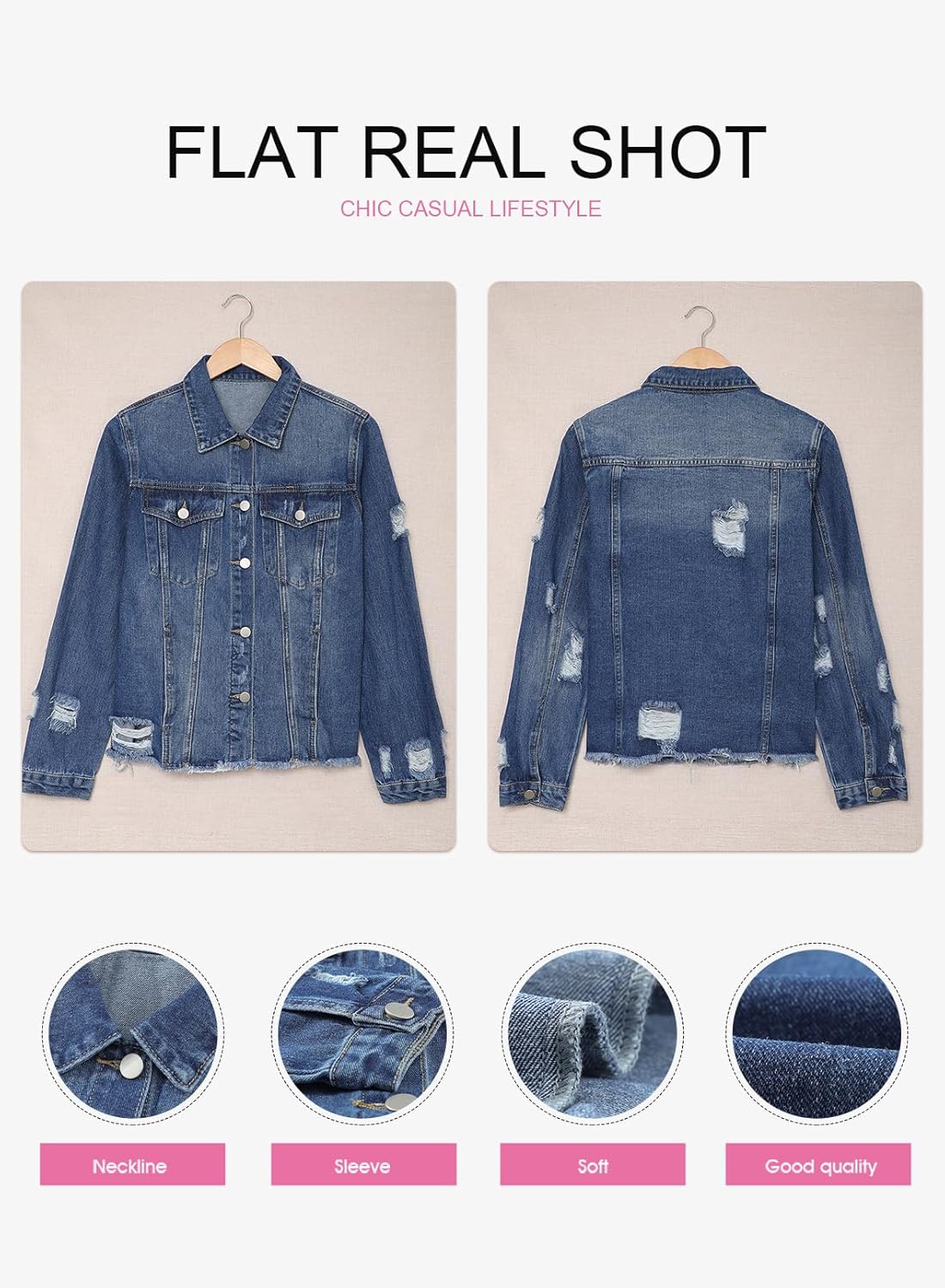 EVALESS Womens Boyfriend Washed Crop Denim Jean Jacket Coat - Image 5