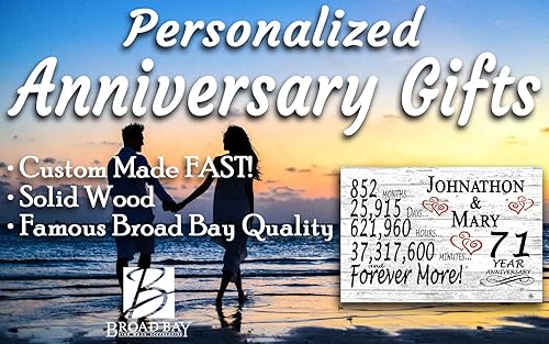 Miniatura 3 de Broad Bay Letrero personalizado de aniversario del 71 años, regalo de aniversario de boda para parejas, minutos días años, madera maciza, 16.5 x