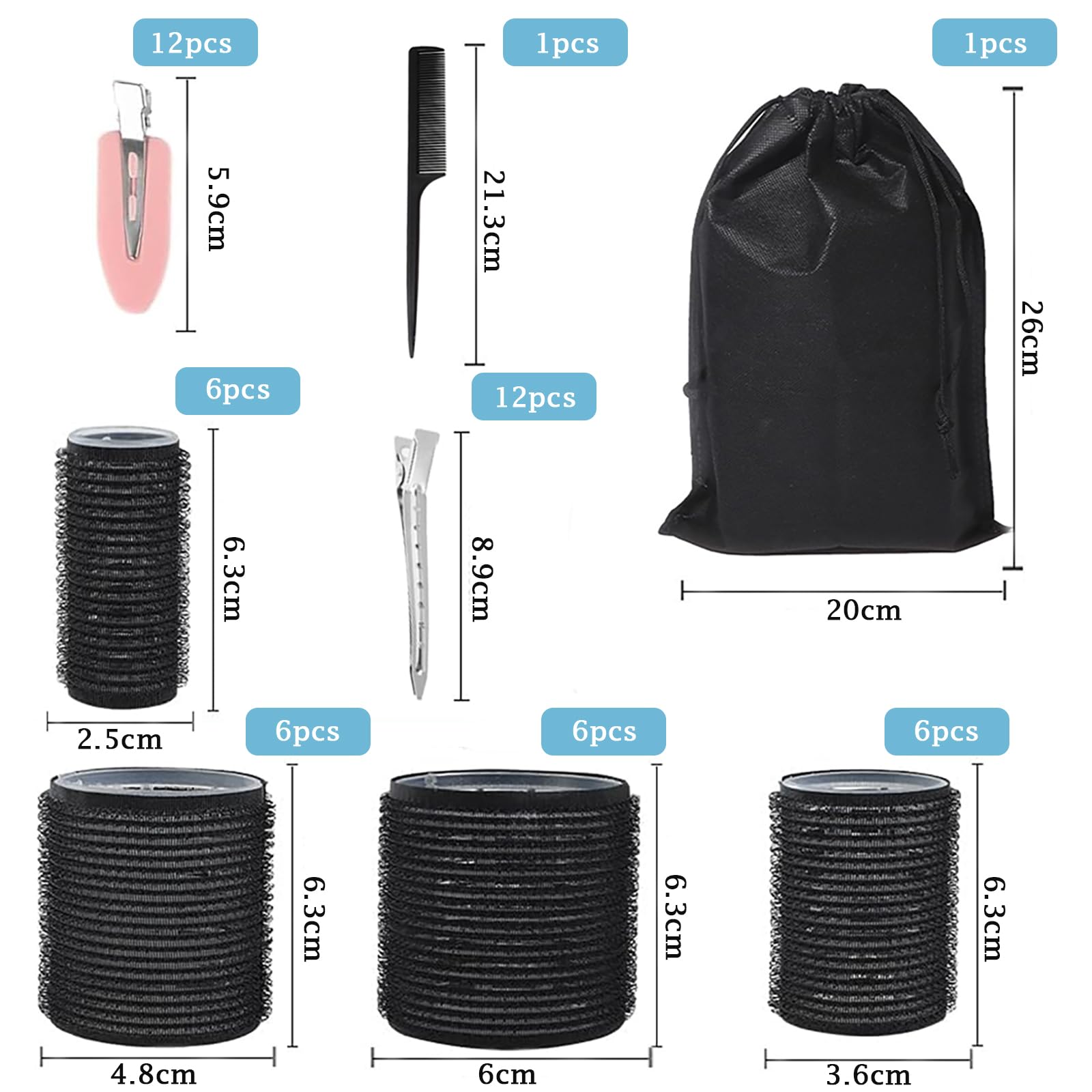 50PCS Hair Rollers Set including Clips, Hair Curlers Hook & Loop Rollers with 4 Sizes (60/48/36/25mm) - Image 2