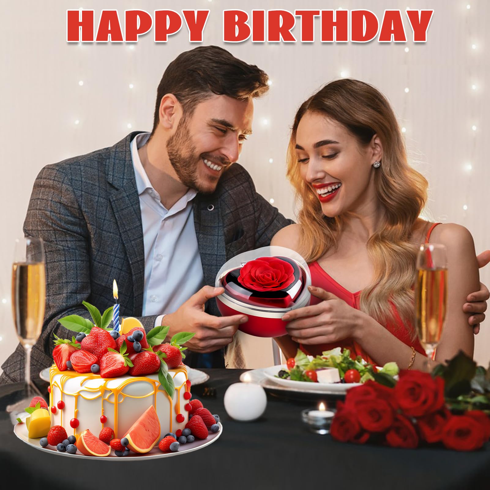 goldmiky Rosa Eterna con Collana, Rosa Stabilizzata Rossa Cofanetto,Fiori Eterni con Collana Cuori Regalo, per Idea Regalo Donne la Moglie a Natale,San Valentino,Festa della Mamma