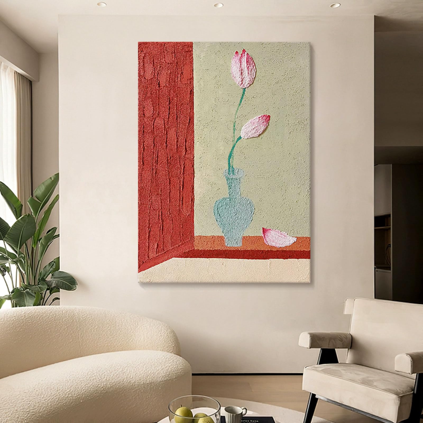 Peinture de lotus sur toile pour grand salon, décoration murale au-dessus du canapé