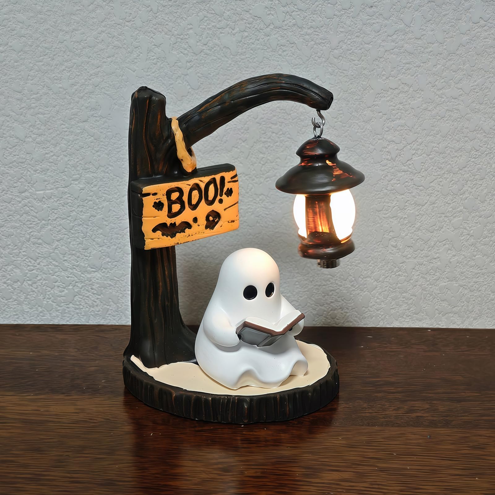 Halloween Decor Ghost Lamp with Book, Resin Cute Spooky Night Light