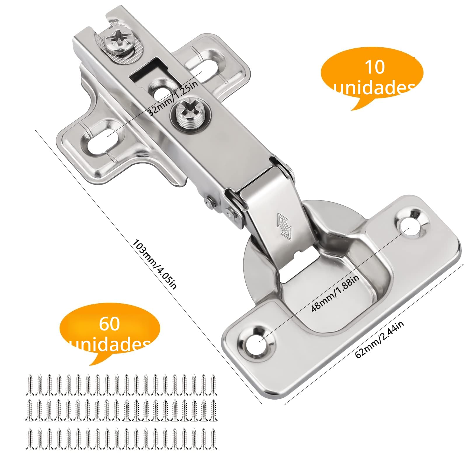 Bisagras Puertas Cocina - 10 Piezas Bisagras de Armario con Tornillos, Bisagras Puertas Madera para Armario de Cocina, Ángulo de 90 Grados
