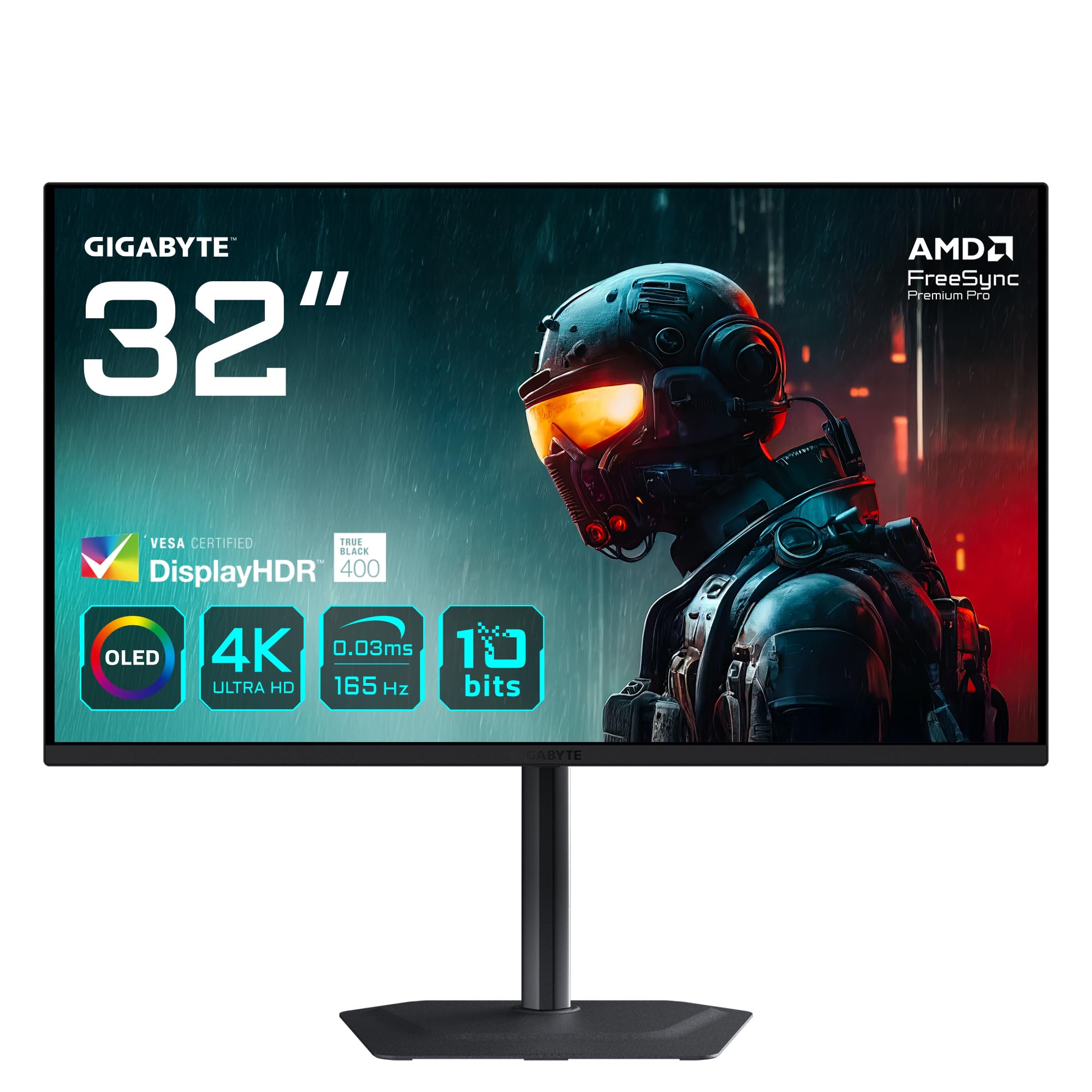 Gigabyte Black Mo32u 32" Qd-Oled Uhd 4K 165Hz 0.03Ms Freesync Height Adjustable Gaming Monitor With Speakers