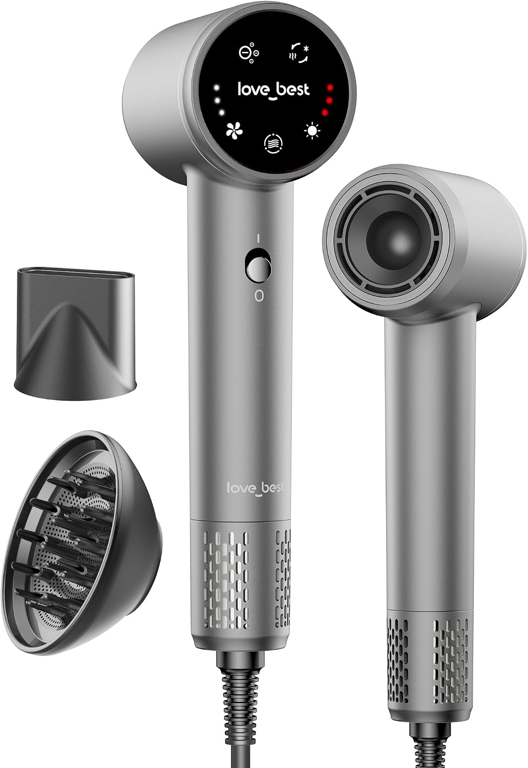 Hair Dryer with Diffuser, Fast Drying Ionic Blow Dryer, Lightweight, Silver