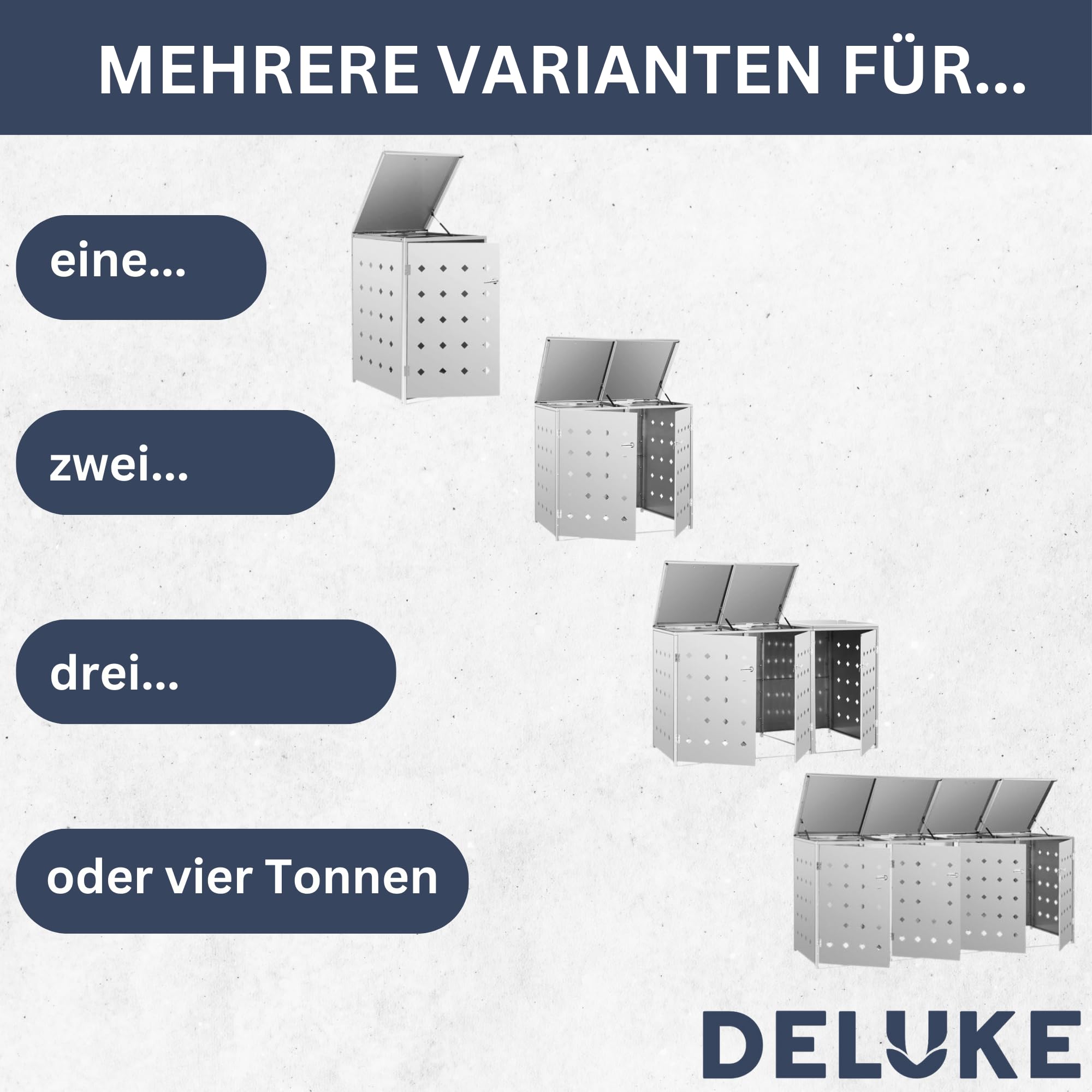 DELUKE 3er Mülltonnenbox SOGI Edelstahl | 207x115x77,5cm Silber | Mülltonnenverkleidung für 3 Tonnen 240L Müllbox aus Metall Mülltonnenschutz Mülltonnendach