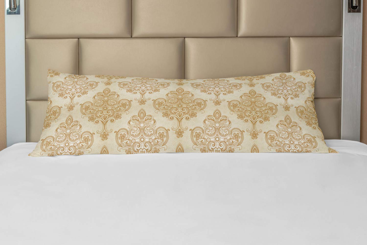 Ambesonne Ivory Body Pillow Case Cover with Zipper, Vintage Baroque Pattern with Curved Flower Lines Rococo Style Ornate Artwork, Decorative Accent