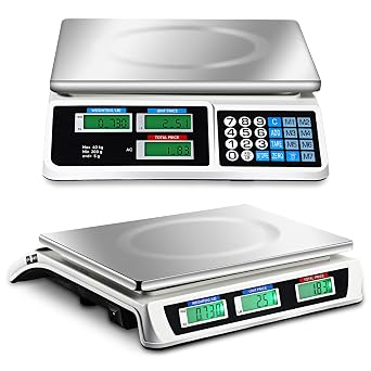 Copkim Commercial Food Scale Digital Weight Food Electronic Price Computing Accurate Meat Produce Scale with LCD Display for Kitchen Farmers Market Deli Shop Retail88lb/40kg