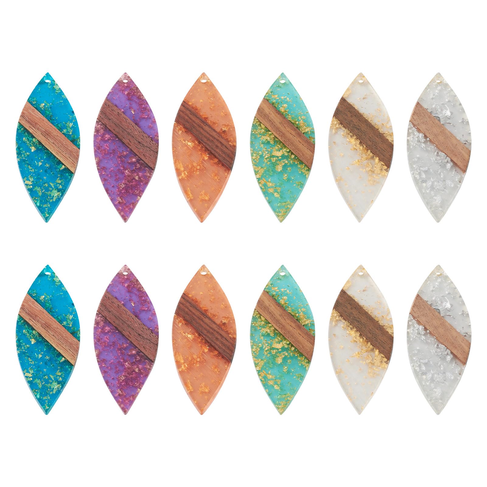 Boutigem 12Pcs Horse Eye Wooden Earring Charms Natural Wood Resin Charms Leaf Shape Walnut Wood Big Pendants For DIY Jewelry Making โ image 1