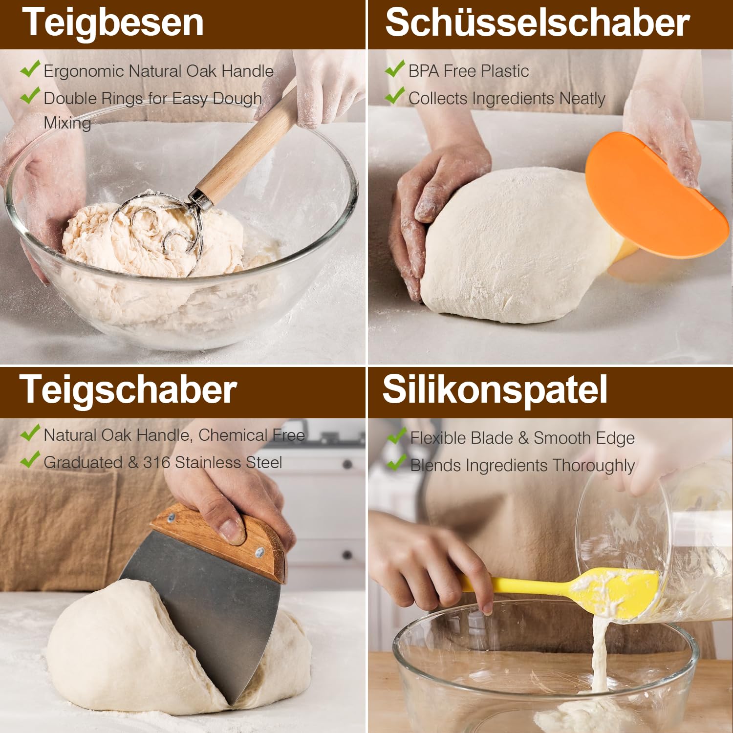 21-Teiliges Sauerteig Starter Set mit 2 Gärkörbchen (23cm Runde & 25cm Ovale), 900ml Glasgefäß zur Sauerteiggärung, Komplettes Brot Backen Zubehör für Einsteiger & Erfahrener Bäcker