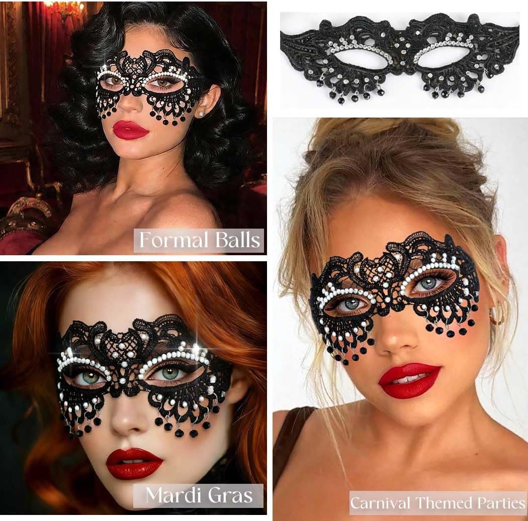 Black Masquerade Mask for Women Luxury Lace Masks Prom Ball Face Mask Halloween Costume Masks
