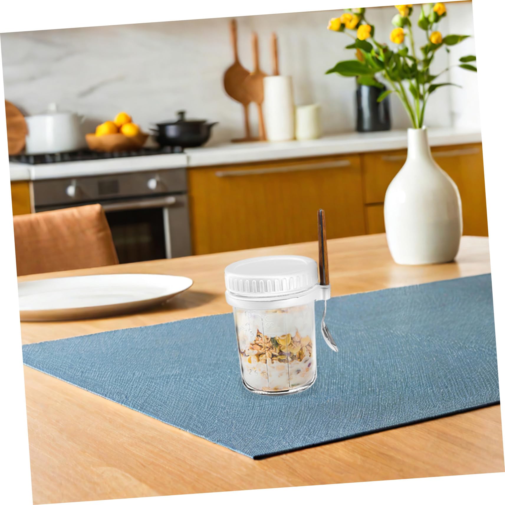 Toyvian 4pièces Pot à Yaourt Réutilisable pour Céréales avec Couvercle Bocal Verre pour Flocons Avoine Bol Déjeuner avec Couvercle Hermétique