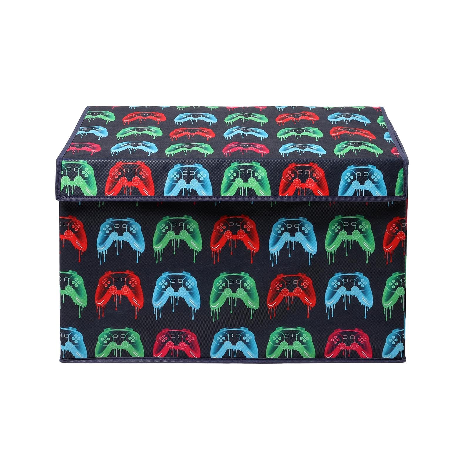 OHS Gaming Foldable Storage Box with Lid Large Fabric Basket, Multi Neon