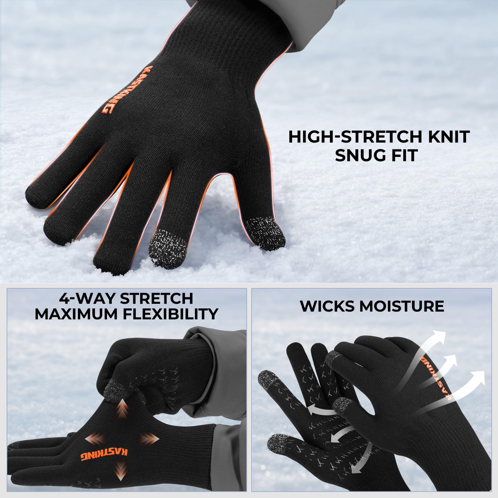 KastKing HydroFlex Waterproof Fishing Gloves, Touchscreen Compatible, Non-Slip Palm, 4-Way Stretch, Extended Cuff for Winter & Ice Fishing, Kayak, Boating, Unisex