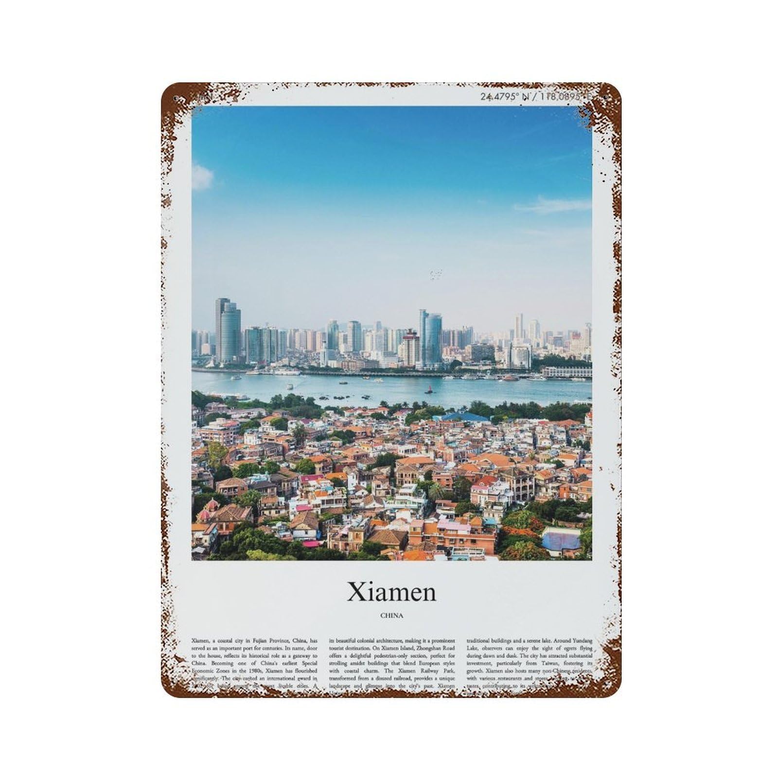 xiaoxiaoshen Xiamen China City Scenery Wall Decor Art Metal Tin Poster Modern Home Decor Art Home Bar Shop Decorations Vintage Sign 40x30cm