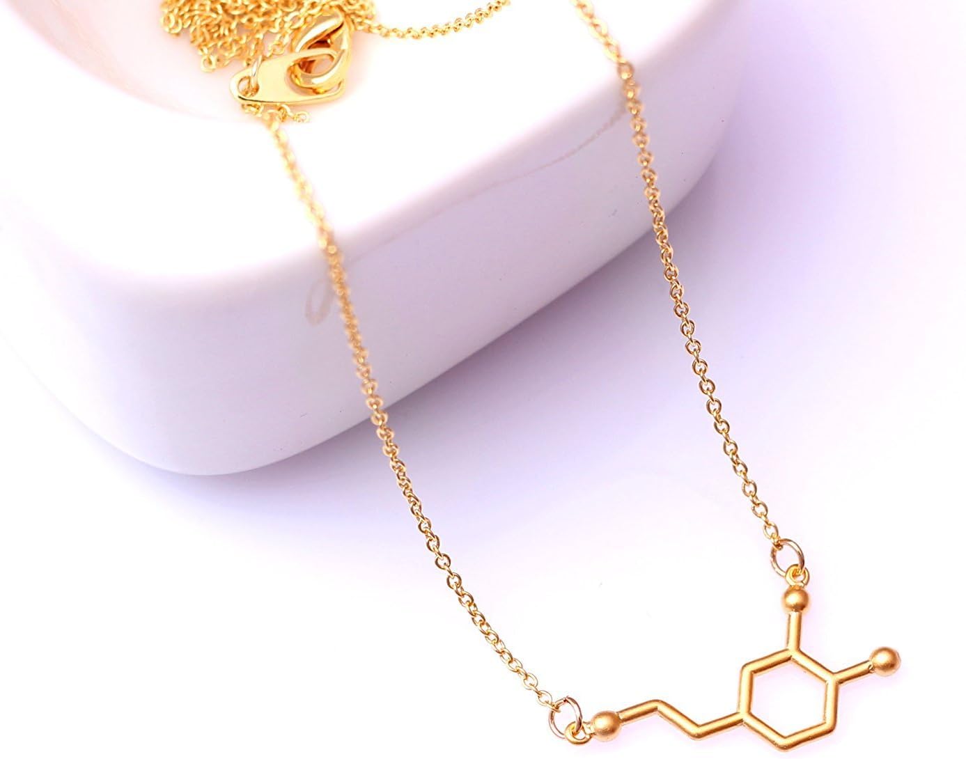 Dopamine Molecule Necklace, 14k Gold Plated, 16 inch