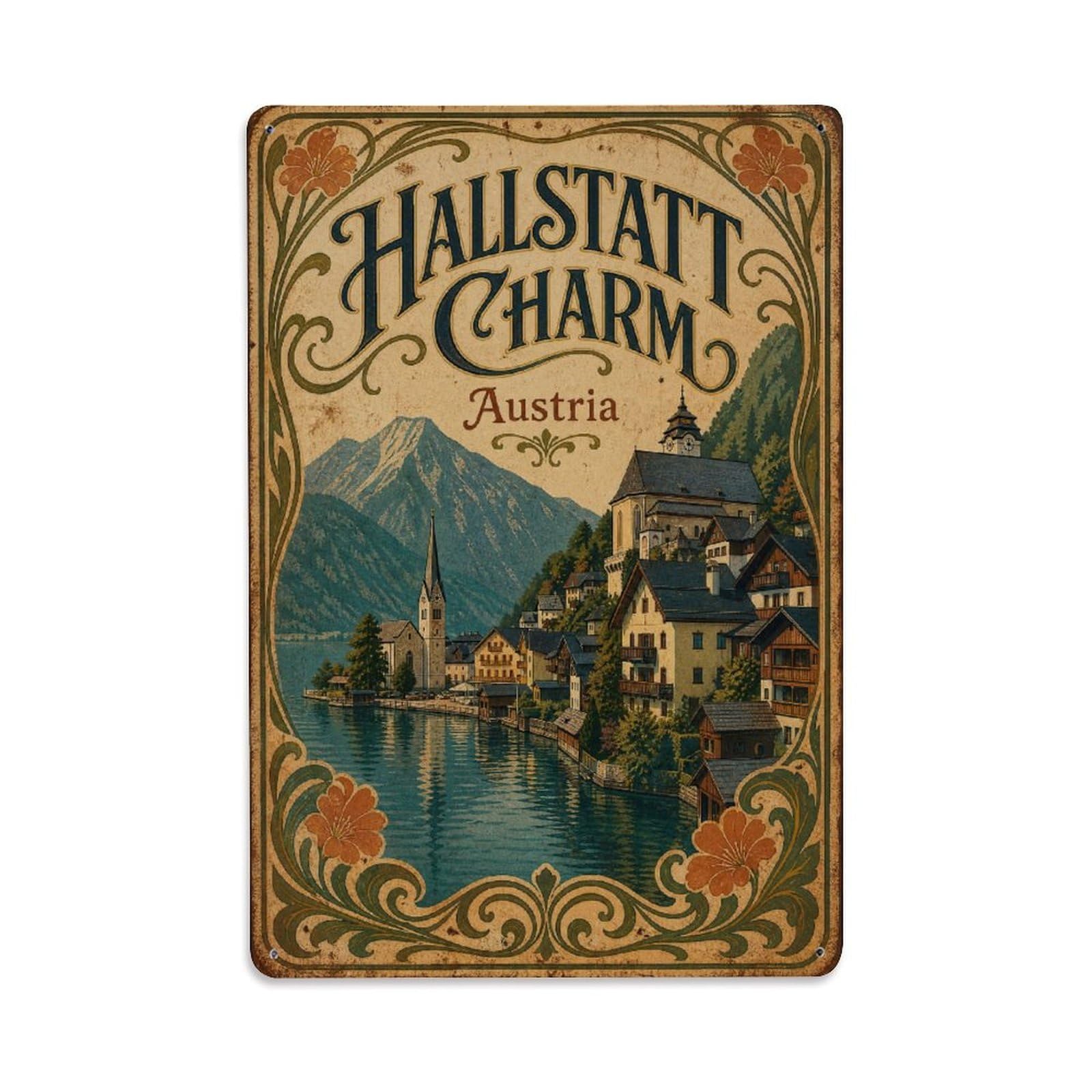 Gead 8X12inch Style Vintage Travel Hallstatt Austria Charm Metal Tin Sign